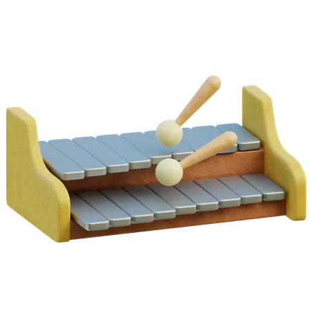 3 D Illustration Showcases The Kolintang A Traditional Indonesian Xylophone With Wooden Mallets Poised For Play 3D Icon