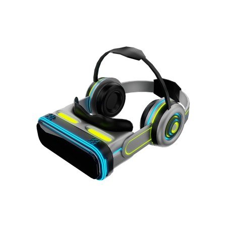 Kopfhörer mit VR-Box  3D Illustration