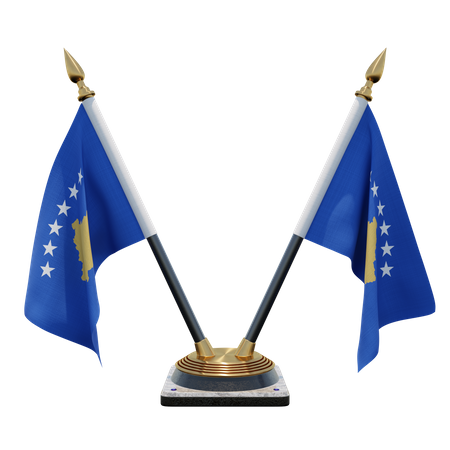Kosovo Double Desk Flag Stand  3D Illustration