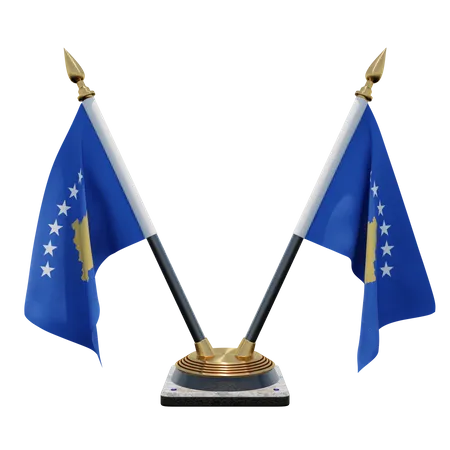 Kosovo Double Desk Flag Stand  3D Flag