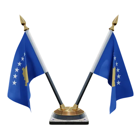 Support de drapeau de bureau double du Kosovo  3D Flag