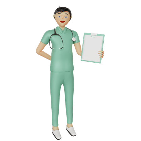Krankenpfleger mit Krankenbericht  3D Illustration
