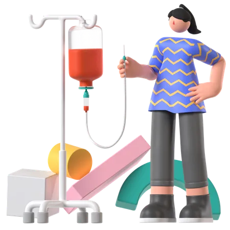 Krankenschwester gibt Patientin Infusion  3D Illustration