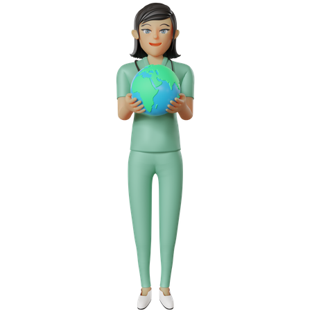 Krankenschwester hält Erdkugel  3D Illustration
