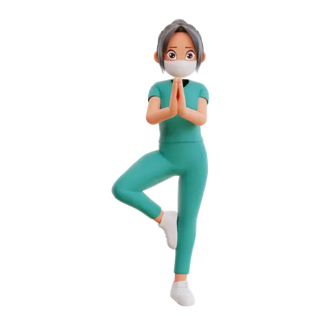 Krankenschwester macht Yoga  3D Illustration