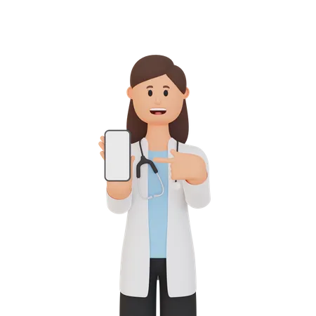 Krankenschwester mit Smartphone mit leerem Bildschirm  3D Illustration