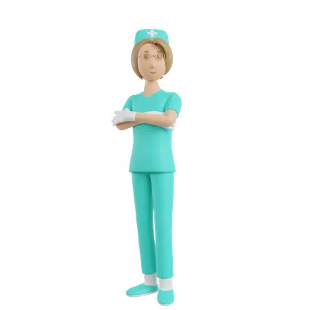 Krankenschwester mit verschränkten Armen  3D Illustration