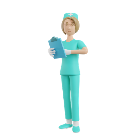 Krankenschwester schaut sich Krankenbericht an  3D Illustration