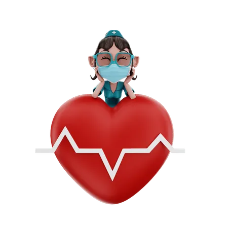 Krankenschwester steht mit Herz  3D Illustration