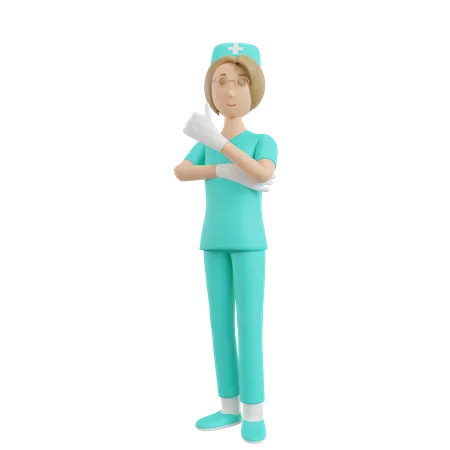 Krankenschwester zeigt Daumen hoch  3D Illustration