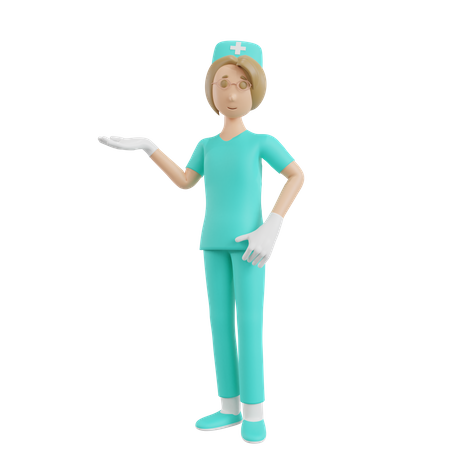 Krankenschwester zeigt etwas  3D Illustration