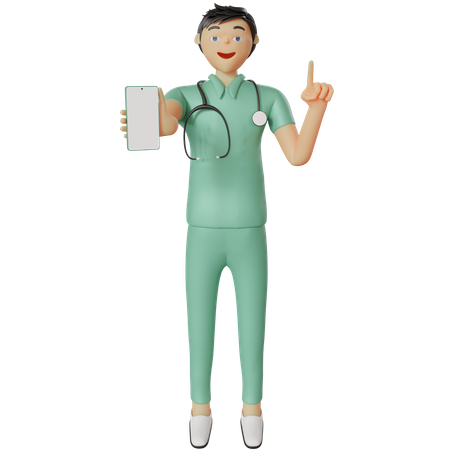 Krankenschwester zeigt Smartphone-Schild-Bildschirm  3D Illustration