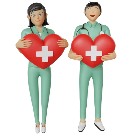 Krankenschwestern im Gesundheitswesen halten Herz  3D Illustration