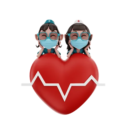 Krankenschwestern mit Herz  3D Illustration