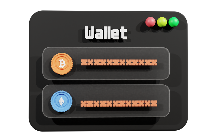 Krypto-Wallet mit Bitcoin und Ethereum  3D Illustration