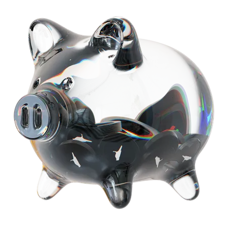 Ksm Clear Glass Piggy Bank With Decreasing Piles Of Crypto Coins  3D Icon