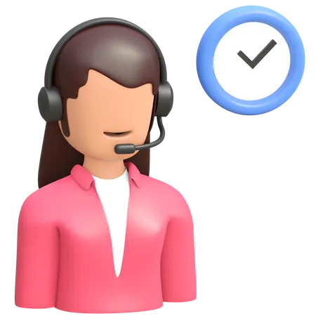 Frauen Callcenter Mit Headset Kundensupport Symbol Und Zeituhr Symbol 3 D Gerenderte Abbildung 3D Illustration