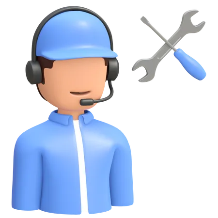 Mann Call Center Mit Headset Kundensupport Symbol Und Schraubenzieher Symbol 3 D Gerenderte Abbildung 3D Illustration