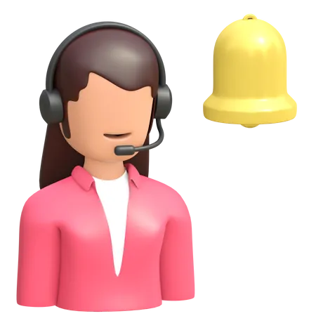 Frauen Callcenter Mit Headset Kundensupport Symbol Und Glockenbenachrichtigungssymbol 3 D Gerenderte Abbildung 3D Illustration