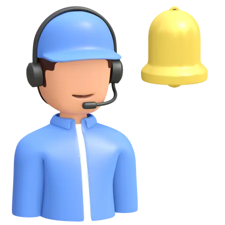 Mann Callcenter Mit Headset Kundensupport Symbol Und Glockenbenachrichtigungssymbol 3 D Gerenderte Abbildung 3D Illustration