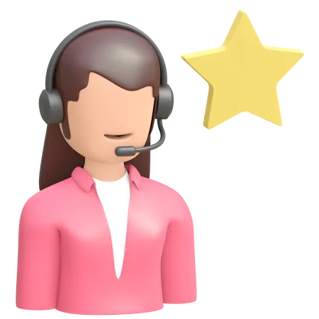 Frauen Callcenter Mit Headset Kundensupport Symbol Und Sternbewertungssymbol 3 D Gerenderte Abbildung 3D Illustration