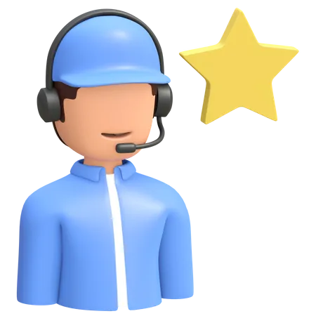 Mann Callcenter Mit Headset Kundensupport Symbol Und Sternbewertungssymbol 3 D Gerenderte Abbildung 3D Illustration