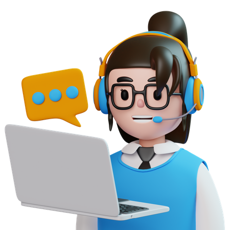 Weibliche Kundenanrufservice D mit Laptop  3D Icon