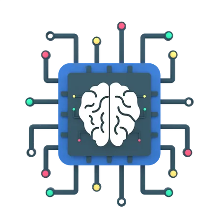 Künstliche Intelligenz im Gehirnchip  3D Icon
