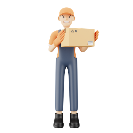 Kurierdienst-Boy mit Paket  3D Illustration