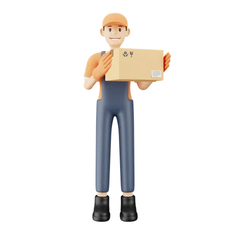 Kurierdienst-Boy mit Paket  3D Illustration