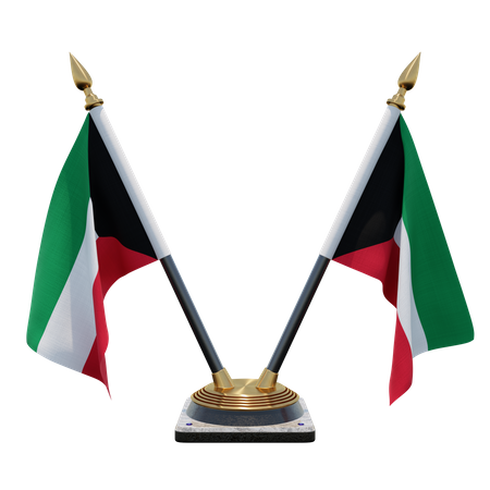 Kuwait Double Desk Flag Stand  3D Illustration