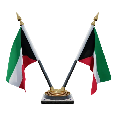 Kuwait Double Desk Flag Stand  3D Flag