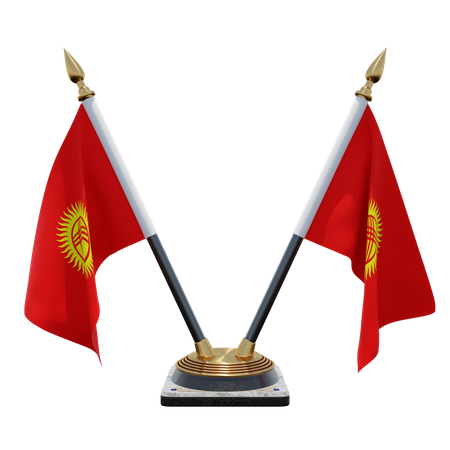 Kyrgyzstan Double Desk Flag Stand  3D Flag