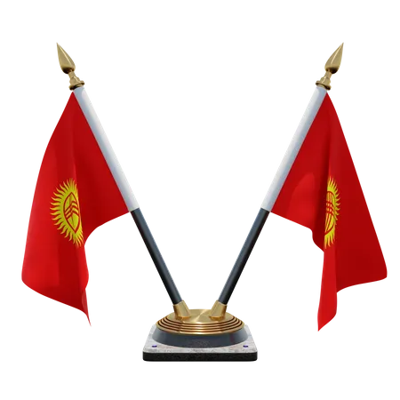 Kyrgyzstan Double Desk Flag Stand  3D Flag