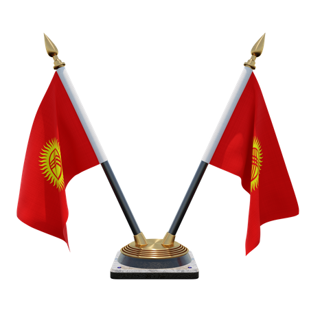 Kyrgyzstan Double (V) Desk Flag Stand  3D Icon