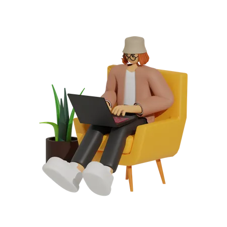 La comodidad de trabajar desde el sofá  3D Illustration