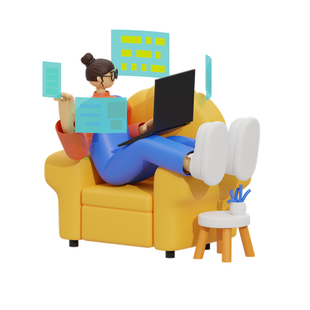 La comodidad de trabajar desde tu sofá  3D Illustration