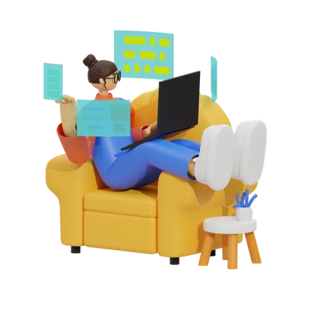 La comodidad de trabajar desde tu sofá  3D Illustration