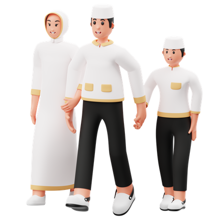 La famille marche vers la mosquée  3D Illustration