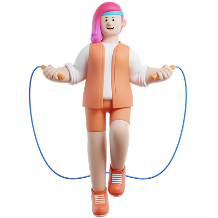 La femme saute rapidement à la corde  3D Icon