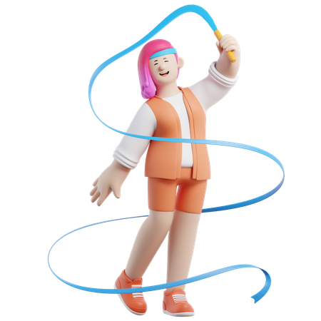 La gymnaste féminine danse avec un ruban  3D Icon