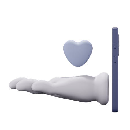 La main lévite en forme de coeur à travers le téléphone  3D Icon