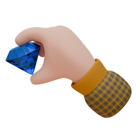 La main tient un gros diamant bleu entre les doigts  3D Icon