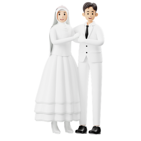 La novia y el novio se dan la mano  3D Illustration