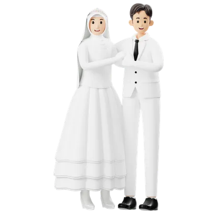 La novia y el novio se dan la mano  3D Illustration