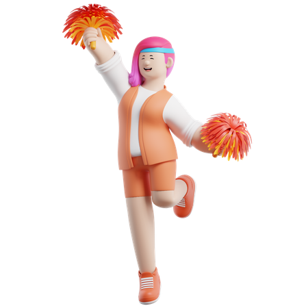 La pom-pom girl saute de joie  3D Icon