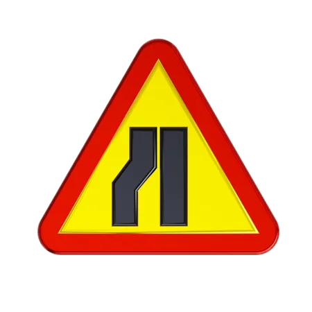 La route se rétrécit sur le panneau de signalisation de gauche  3D Icon