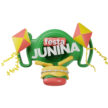 Festa Junina Label Featuring Pennants And Drums 3D Icon