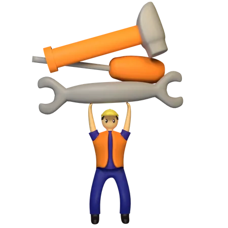 Labour Lifting construction tools  3D Illustration