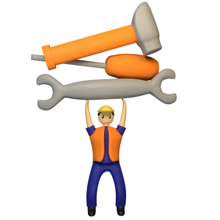 Labour Lifting construction tools 3D Illustration